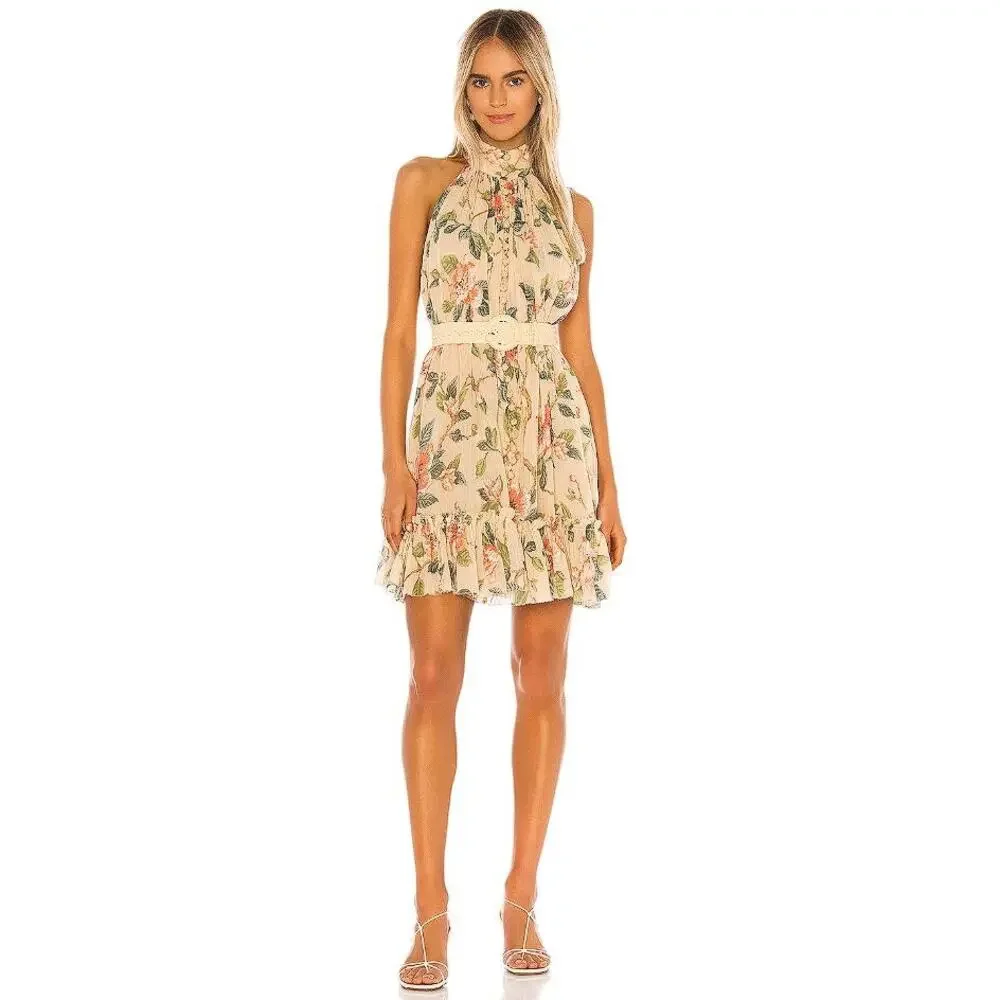 zimmermann kirra halter dress ZIMMERMANN Women's Kirra Short Halter Dress Size 2 In Peach Magnolia